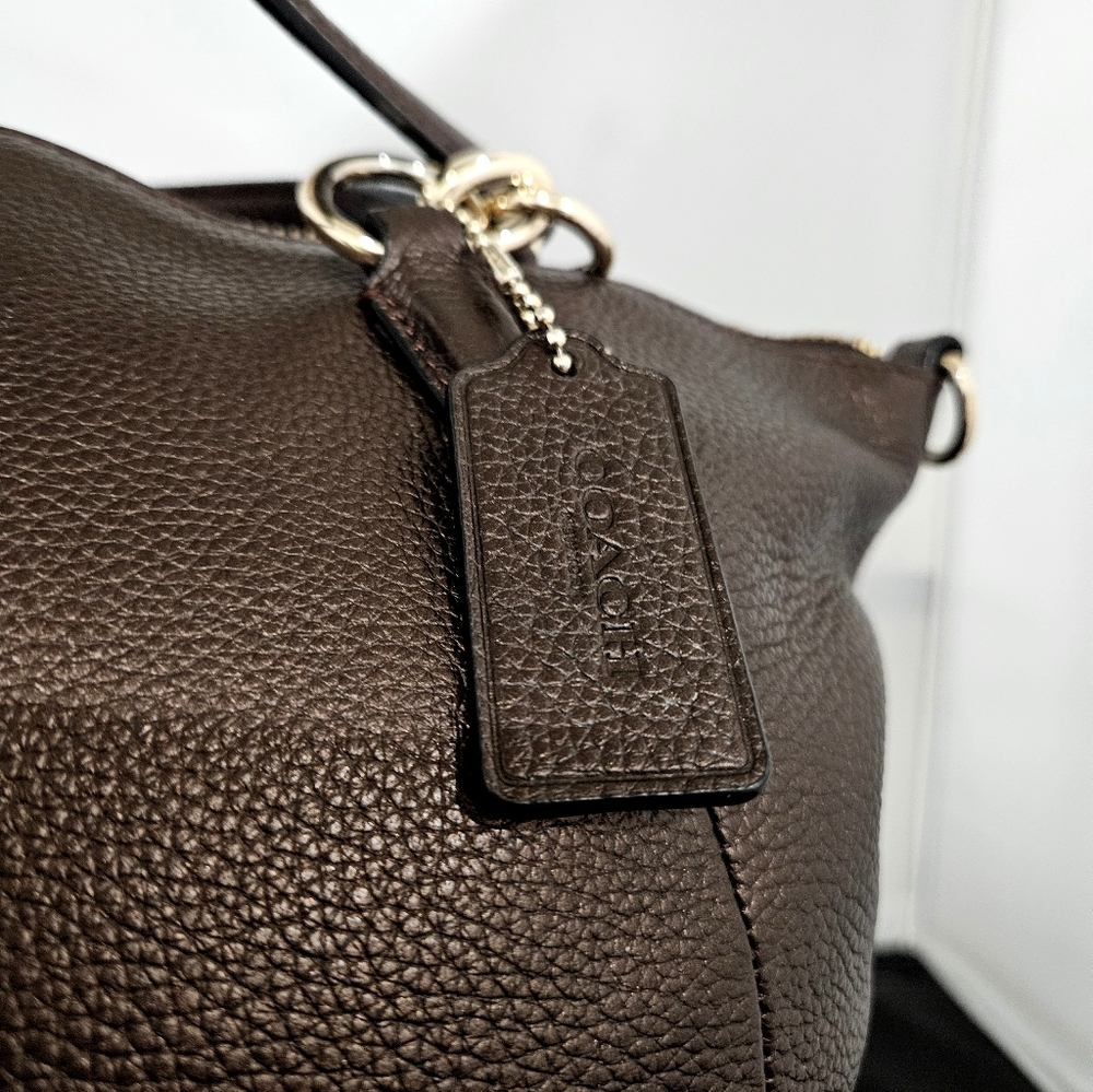 COACH KELSEY crossbody bronze metallic leather EUC pebble small F56127 bag - Picture 13 of 16